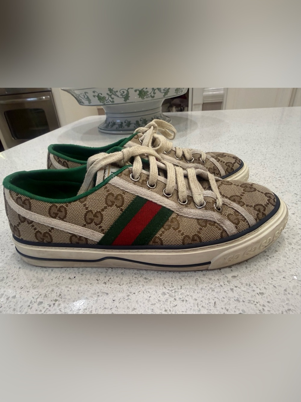 Gucci Brown GG Canvas Low-Top Sneakers with Green and Red Stripe